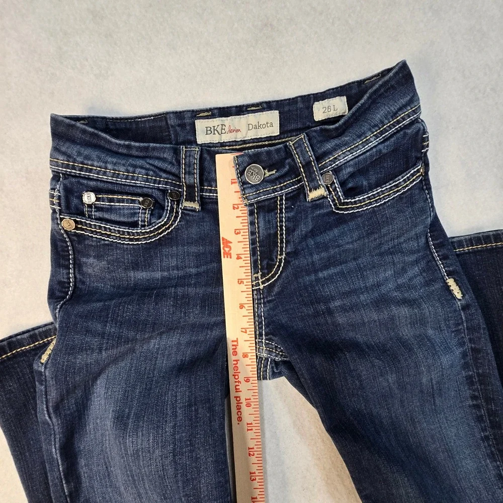 BKE Dakota Slim Straight Leg Jeans Dark Wash Denim Size 26L Hemmed 31 Inseam